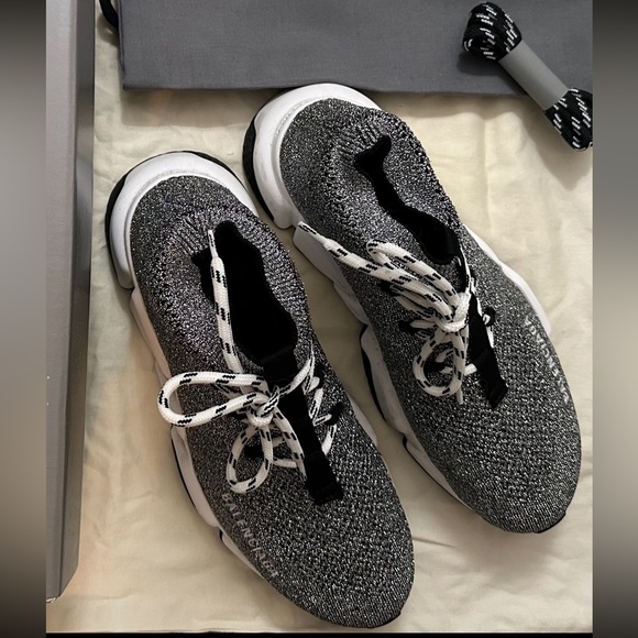 Balenciaga Speed LT Lace Up Sneakers Silver Metallic Sock Trainers w/ Box - Picture 3 of 9